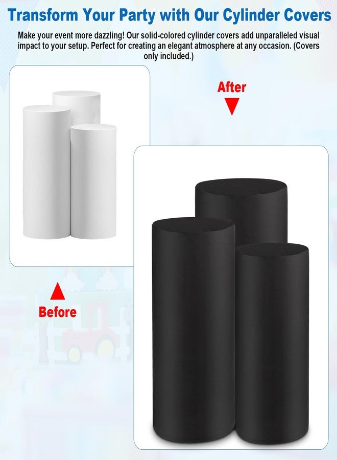 MEKOTRIN Cylinder Pedestal Covers, Set of 3 Spandex Display Cylinder Covers, Only Elastic Cloth Plinth Pillar Cover for Birthday Party Wedding Baby Shower Dessert Tables Decor(S+M+L, Black) - Image 5